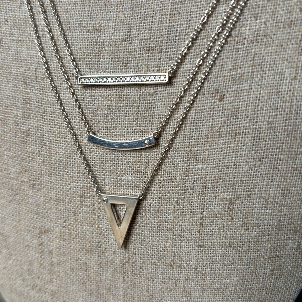 Sterling silver layered necklace with rhinestones and bar accents - Picture 2 of 8